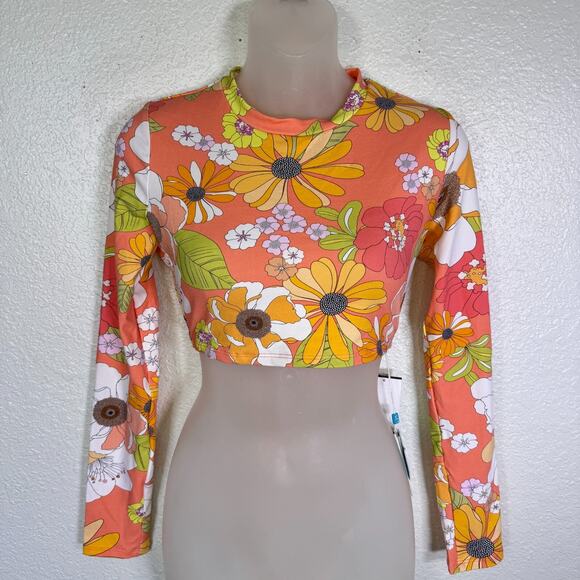 Wet Other - WET Swimwear Swim Top Women Medium Retro Floral Crop Shirt Surf Padded NEW $108